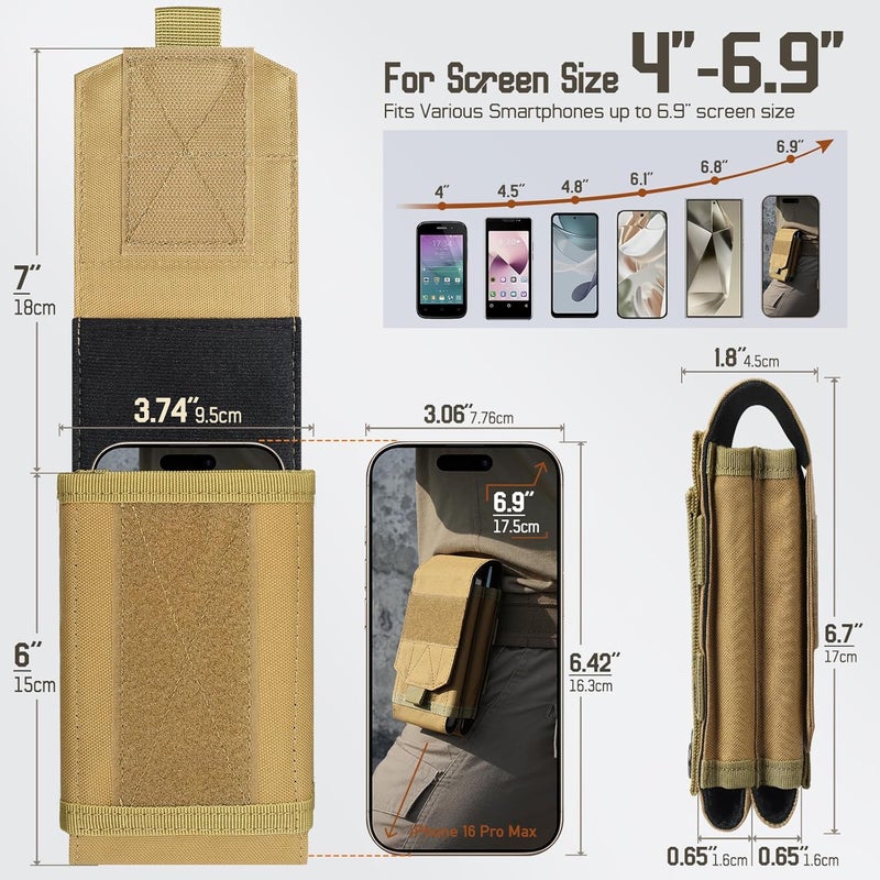 RXW Molle Phone Pouch Tactical Phone Holster Universal Dual Cell Phone Holder Utility EDC Pouch with US Flag Patch - Image 2
